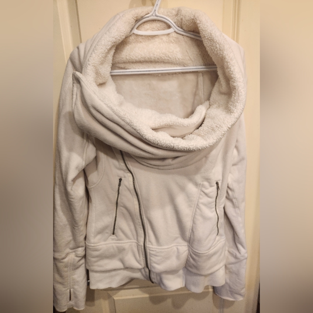 Lululemon Off The Mat Cozy Cream Fleece Jacket with Cowl Neck